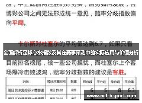 全面解析足球心水指数及其在赛事预测中的实际应用与价值分析